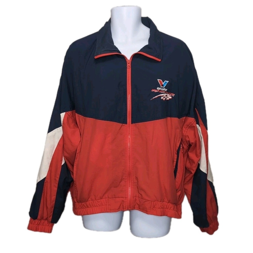 Vtg‎ 90s Valvoline Racing Windbreaker Jacket Norman Todd Mens L Red White Blue